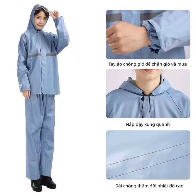 Bộ áo mưa phong cách mới，Áo mưa bộ nam nữ zacro cao cấp có phản quang loại vải dày chống thấm tố tàn thấm nước dặn áo mưa đi xe máy có phản