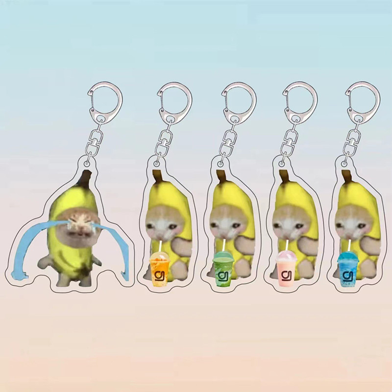 Móc khóa Acrylic hình mèo chuối | Túi cặp đôi dễ thương trong suốt quyến rũ, Quà tặng Kawaii cho những người yêu thích bạn bè và mèo