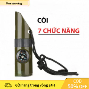 【24H】Còi Sinh Tồn 7 Trong 1 – Còi Cứu Hộ, La Bàn, Đèn LED, Nhiệt Kế, Tiện Dụng Cắm Trại