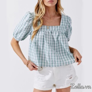 Áo thun Crop cổ vuông in kẻ sọc mùa hè dành cho nữ
