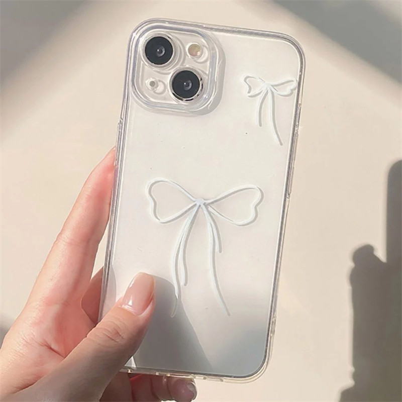 Ốp Lưng Cho Realme Note 50 C53 C51 C63 C61 C55 C21Y C25Y C35 C67 C71 C20 8 9 12 Pro Plus 5G Ốp Lưng Điện Thoại Nơ Màu Hồng Dễ Thương Nơ Trắng Trong Suốt Silicon Mềm