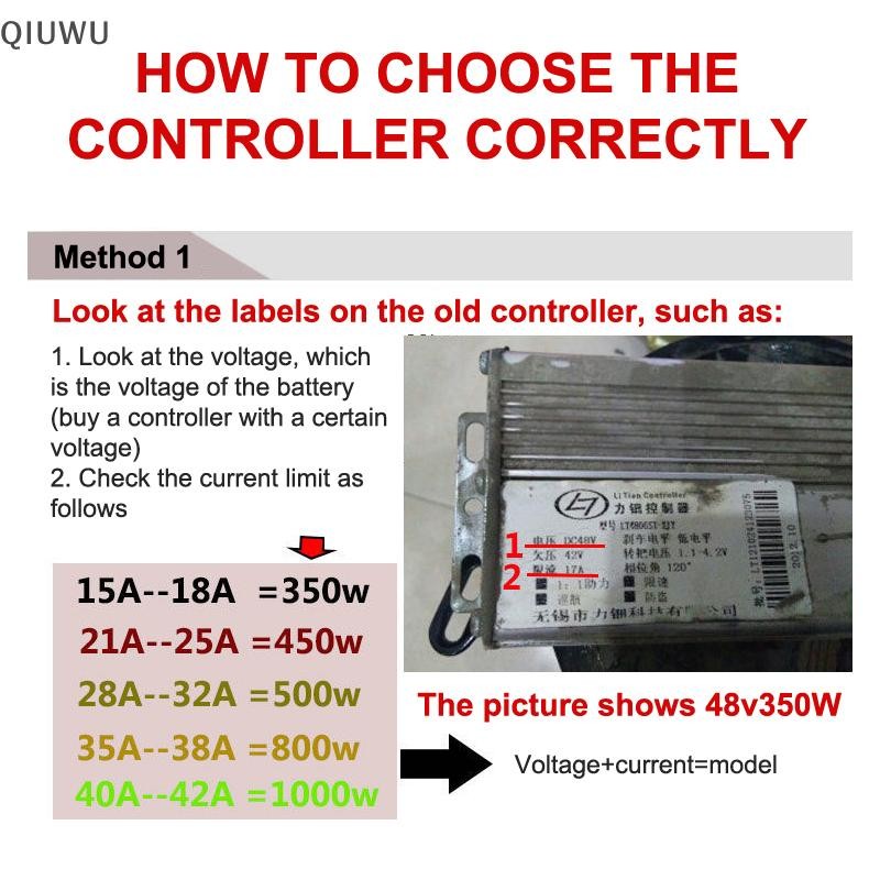 Thay thế bộ điều khiển tốc độ động cơ không chổi than QIUWU 36V-48V 350W / 500W cho xe tay ga xe đạp điện.