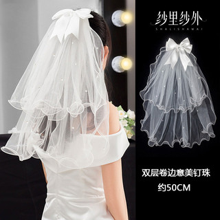 Veil cô dâu nơ đôi thanh lịch - Mũ cưới ren lãng mạn có lược