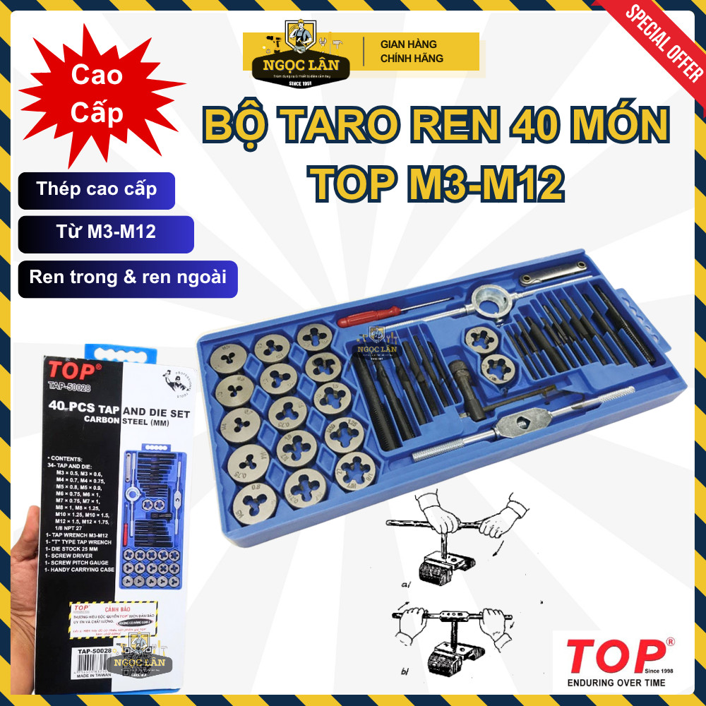 [Chính hãng TOP] Bộ Taro 40 món TOP taro răng trong và ngoài từ M3-M12 hàng Đài Loan cao cấp