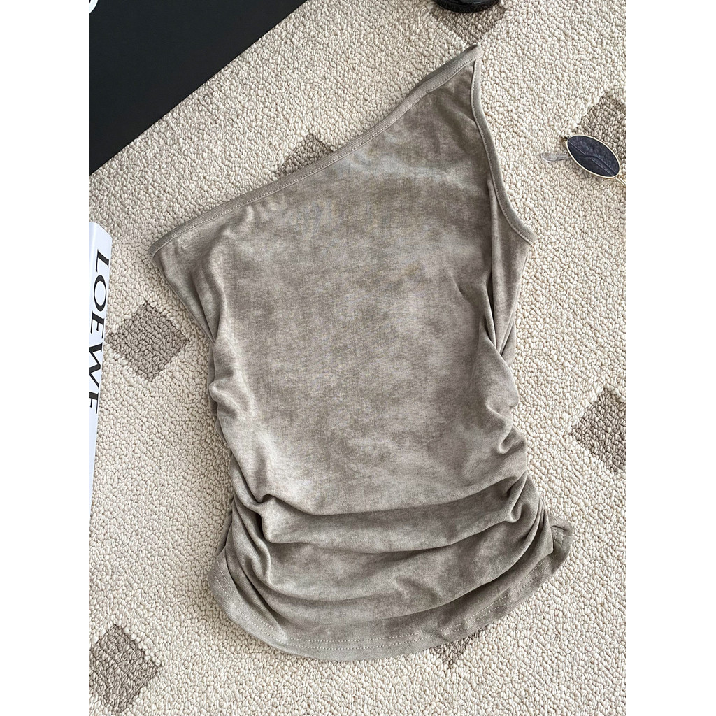 Milyfashion Pure Desire Mùa Hè Niche Slanted Đeo Vai Sling In Xếp Ly Slim fit Slimer Nhìn Ngắn Top Nữ