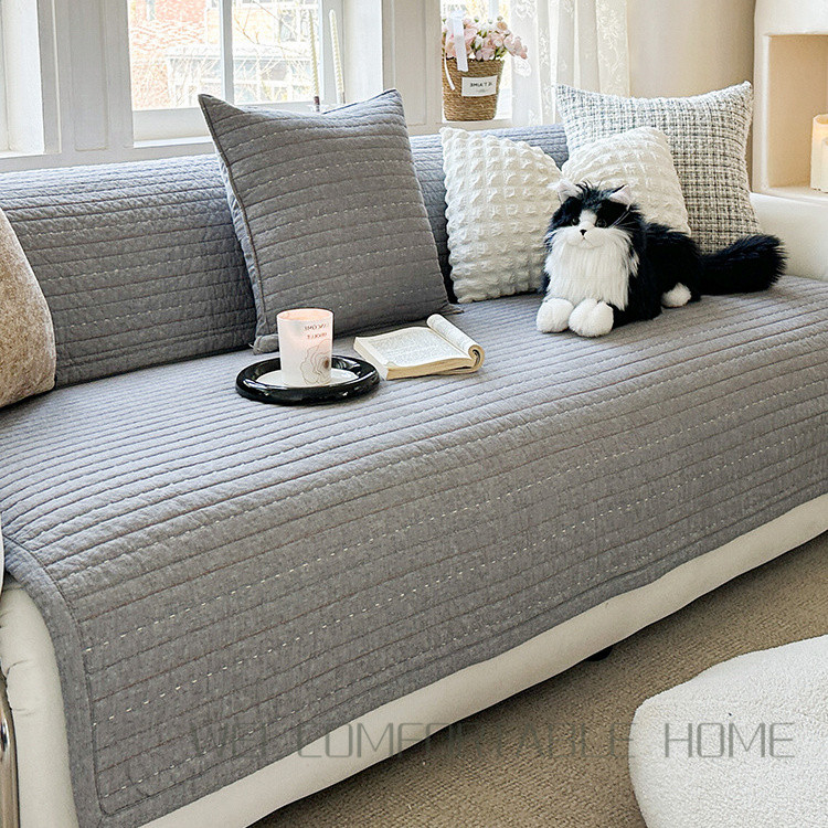 Rửa Nguyên Chất Cotton Sọc Chống Trơn Trượt Đệm Ghế Sofa Kết Hợp Hình Chữ L Đệm Sofa Vỏ Khăn Cotton Nguyên Chất Đệm