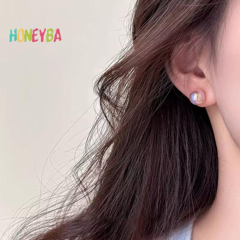 < Honeyba > Bông tai ngọc trai màu hồng thời trang dành cho người đẹp Phụ nữ Đơn giản sang trọng Ánh sáng Phụ kiện tai sang trọng Quà tặng trang sức dự tiệc thời trang