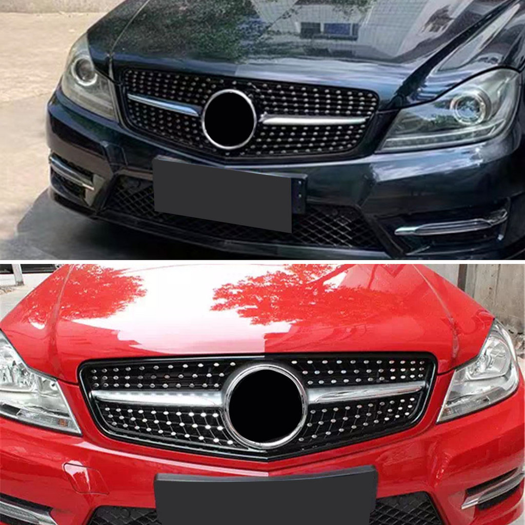 Lưới tản nhiệt cản trước phong cách kim cương cho Mercedes Benz C lớp W204 2007 2008 2009 2010 2011 2012 2013 2014 và A204 C204 Coupe Phụ kiện điều chỉnh đầu vào