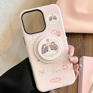 [Sheren] Ốp Điện Thoại Chân Đế Mèo Màu Hồng Dễ Thương Thích Hợp Cho i17 16 15 14 13 12 11 pro max Vỏ Bảo Vệ Chống Sốc