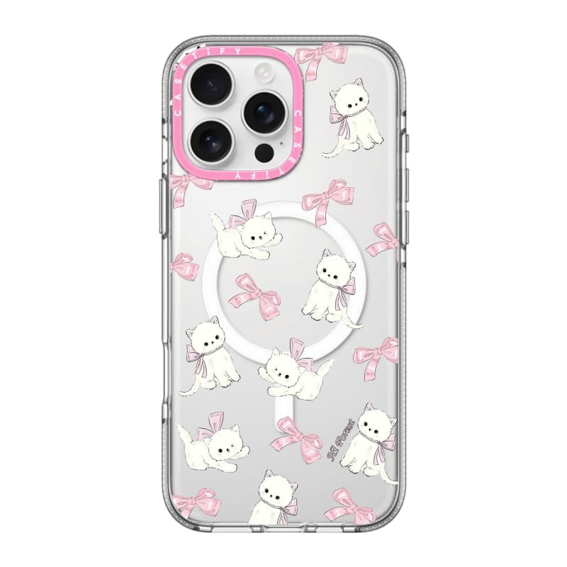 CASECASE X Ribbon Kitten Case HỒNG CAMERA RING EDITION Tác động Vỏ hút từ tính trong suốt cho iPhone 16 / 15 / 14 / 13 Pro Max với bao bì cao cấp
