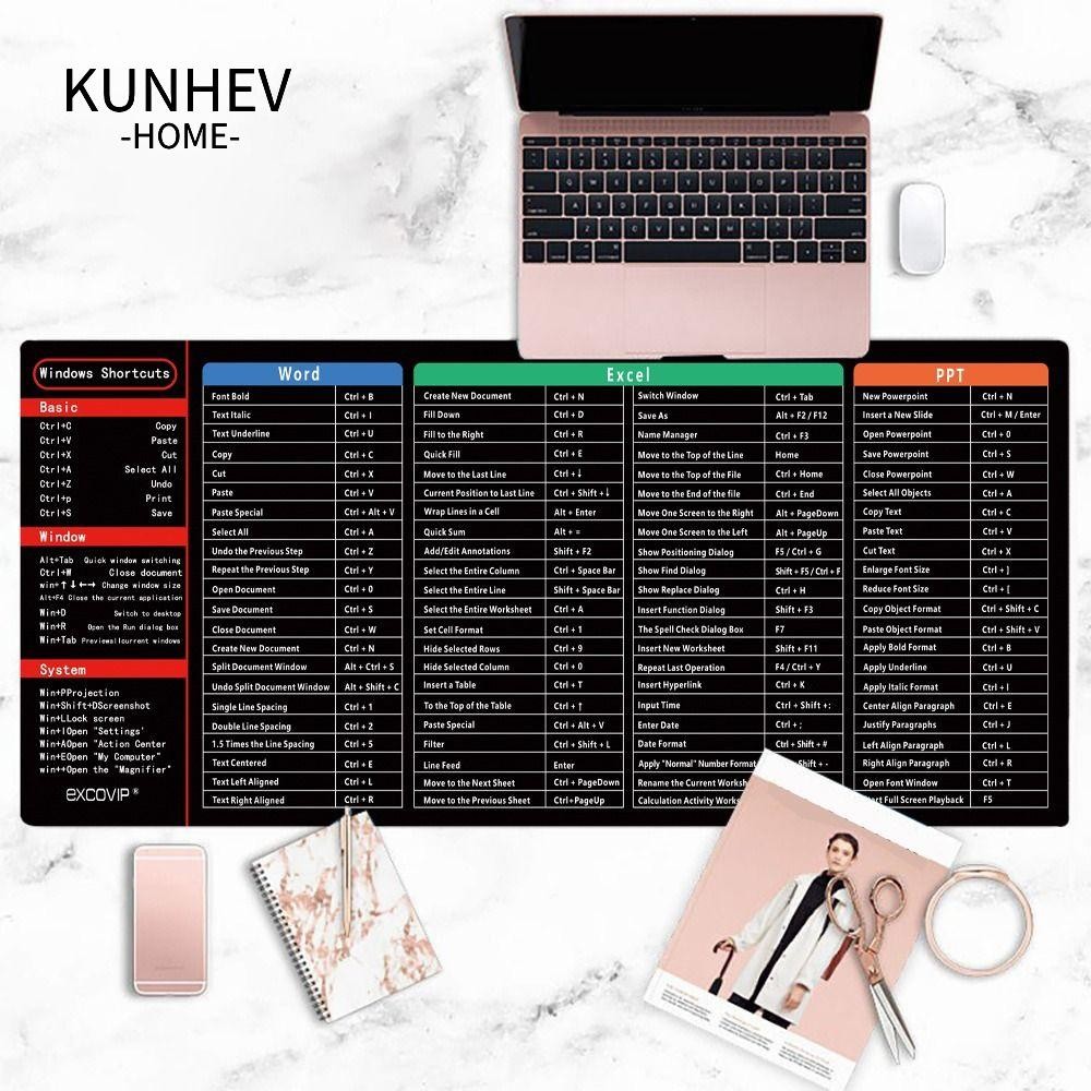 Miếng Lót Chuột Ngắn KUNHEV, Thảm Để Bàn Mở Rộng Chống Trơn Trượt, Bàn Di Chuột Phím Nhanh Bằng Cao Su Chống Thấm Nước Sử Dụng Chơi Game
