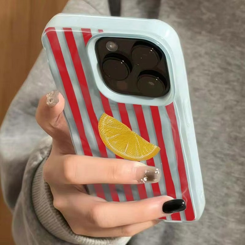 Ốp điện thoại chanh sọc đỏ ngày lễ cho IPhone 16 15 14 13 12 11 Pro Max 17AIR 14 Plus Gấp họa tiết Vỏ mềm silicon chống sốc