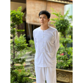 Bà ba nam linen , bà ba cổ tròn nam pháp phục đi chùa