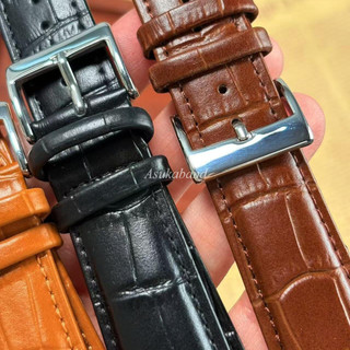 Dây đồng hồ da bò mềm 12–24mm cho nam nữ, màu nâu/đen/xanh, da thật, họa tiết cá sấu tre
