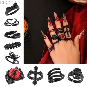 KIKIN Nhẫn Halloween 9 Chiếc - Hình Dạng Nhện, Đầu Lâu và Chữ Thập, Có Thể Xếp Chồng