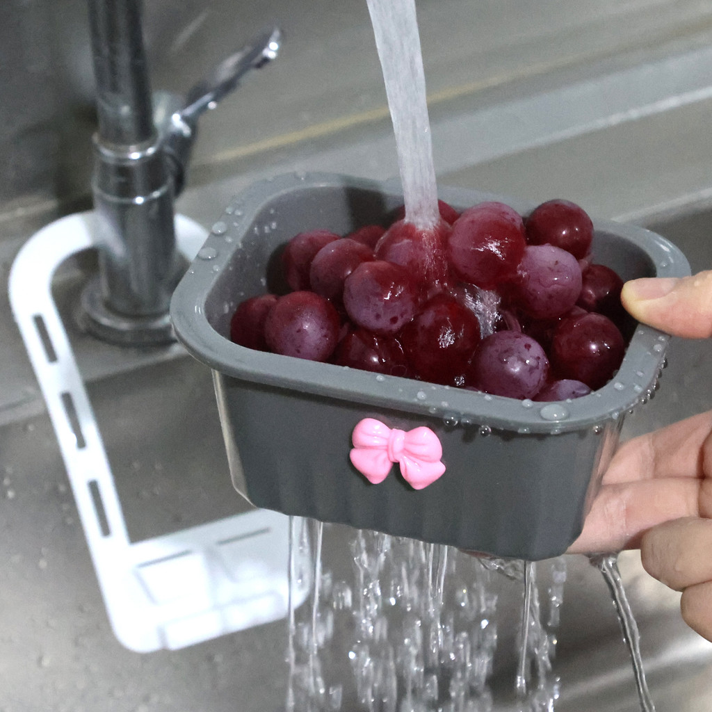 [H & L] Giỏ thoát nước ABS hạng nặng có móc treo, Dụng cụ lọc nhà bếp đa năng để rửa chén / lọc thực phẩm, Phụ kiện lưu trữ bồn rửa tiết kiệm không gian