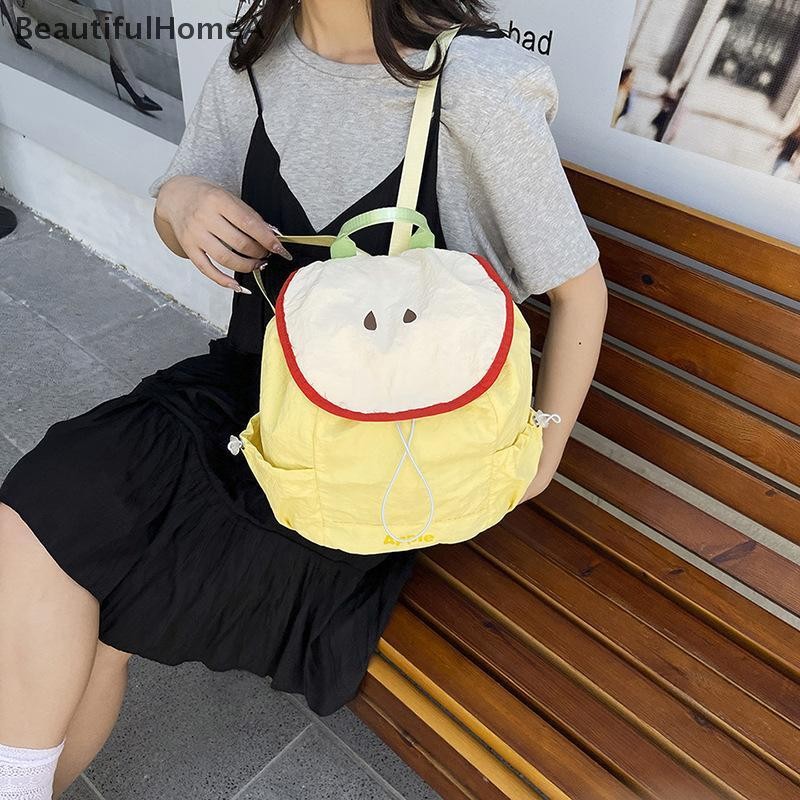 BeautifulHomeA Dopamine Màu Sắc Tương Phản Nylon Ba Lô Hình Trái Cây Dễ Thương Dây Đeo Vai Nữ Giải Trí Đi Học Túi VN