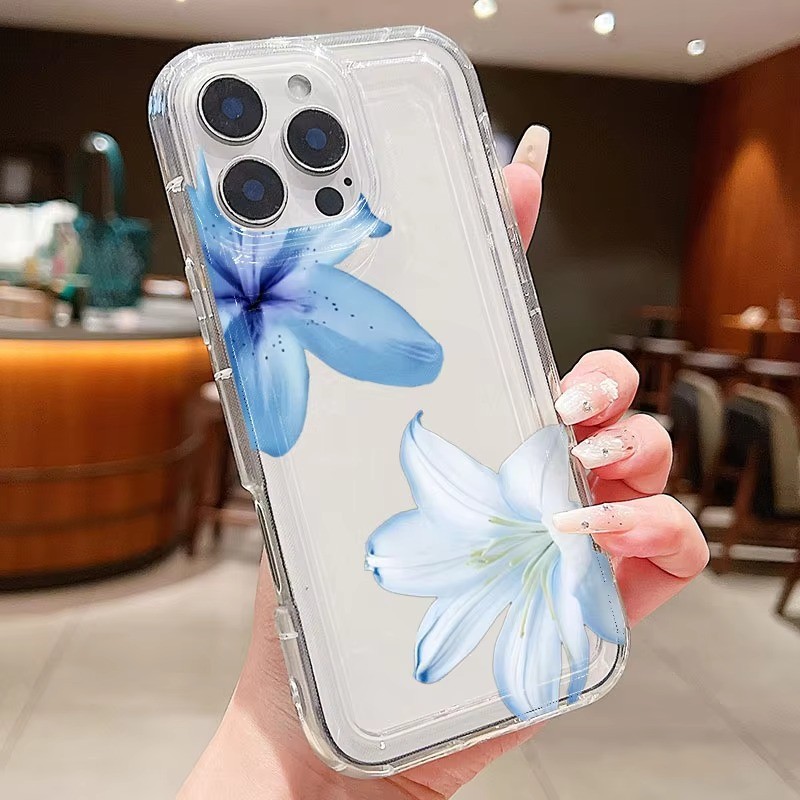 Ốp Lưng Cho iPhone 16 15 14 17 13 12 11 Pro Max 16e Cho iPhone XS Max X XR 8 7 Plus SE2020 2022 Hoa Mùa Hè Xanh Lily Trong Suốt Chống Sốc Bìa Mềm