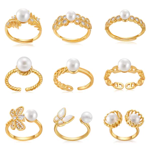 Nhẫn nữ mạ vàng thanh lịch với ngọc trai và zircon, thiết kế có thể điều chỉnh
