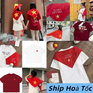 Áo Thun, Khăn in hình cờ tổ quốc, in chữ tự hào VN vải đẹp dáng basic