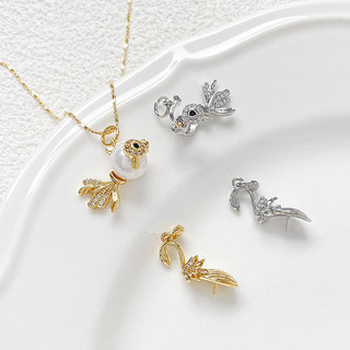 Mặt dây chuyền tự làm 14K mạ đồng màu vàng với sọc zircon, cá vàng, thiên nga và ngọc trai - Phụ kiện vòng cổ