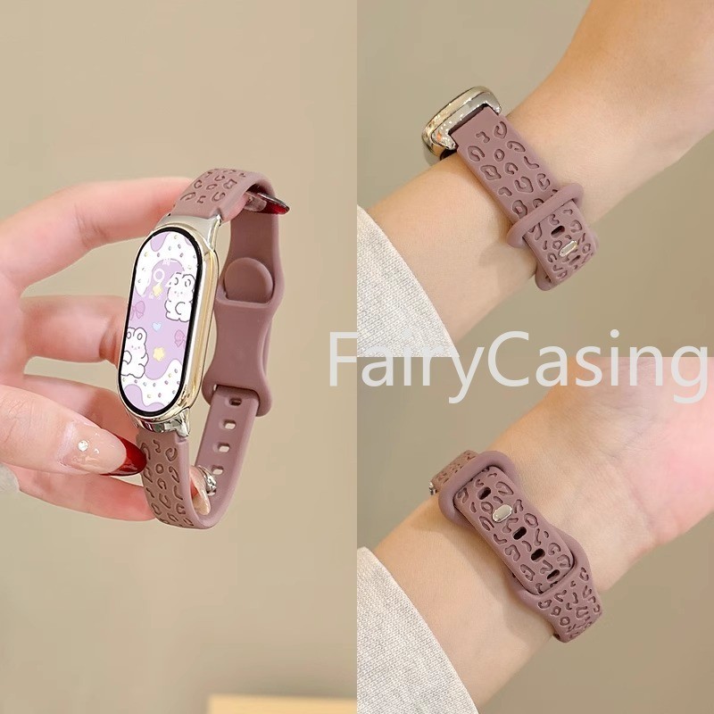 Dây Đeo Đồng Hồ Cho Xiaomi Mi Band 10 9 8 / 8 NFC Vòng Tay Silicon Phụ Kiện Cổ Tay Thay Thế Correa Dây Đeo Thể Thao Da Báo