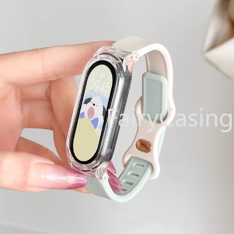Dây đeo silicon + vỏ trong suốt cho Xiaomi Mi Band 10 9 8 7 6 5 4 3 Dây đeo cổ tay thay thế Vòng đeo tay có thể điều chỉnh Correa