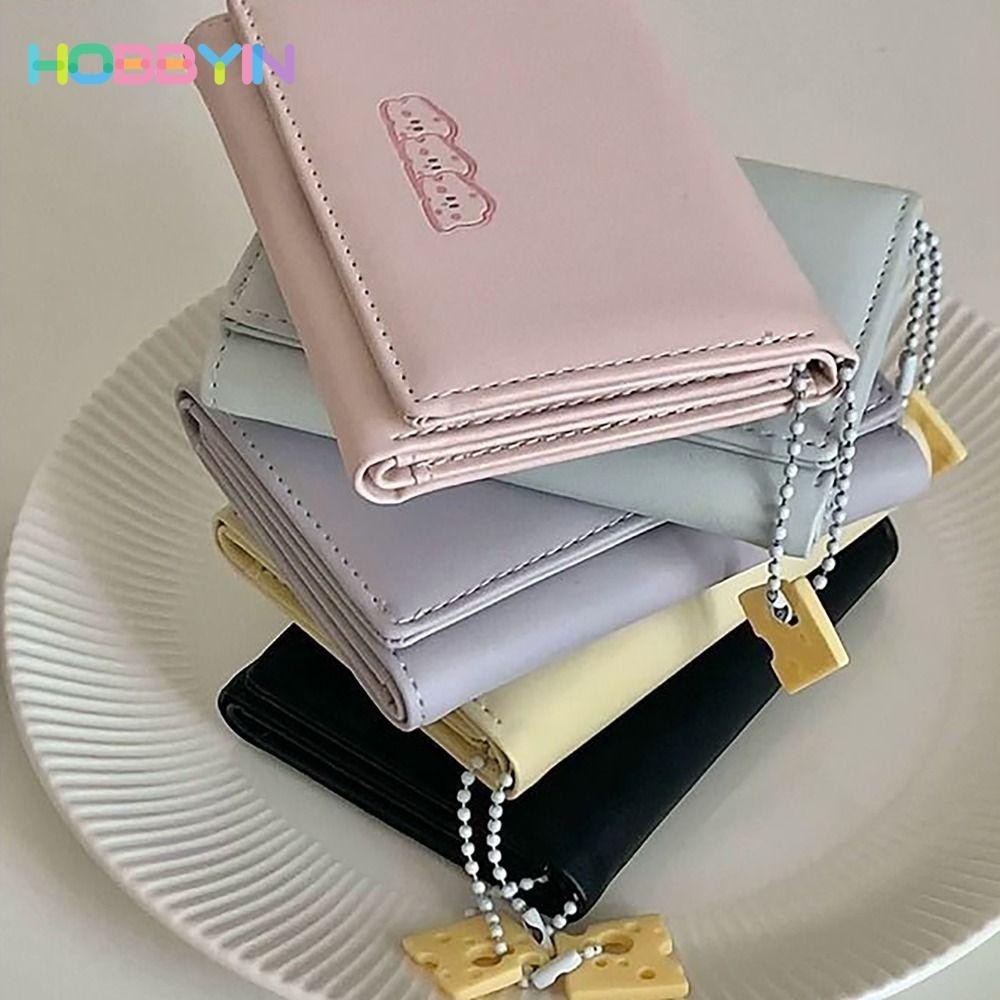 Ví đựng tiền xu, 3 lần INS Style Thẻ tín dụng Holoder, Mặt dây chuyền phô mai cổ điển Ví da PU Túi đựng tiền cho bé gái Quà tặng học sinh