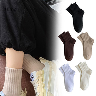 Luimo 1 Đôi Tất Ngắn Màu Trơn Cho Nữ Mùa Thu Cotton Thoáng Khí Mềm Giữa Ống Tất Thể Thao Thông Thường Bé Gái Mỏng Tươi Tất SBS