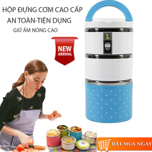 Hộp Đựng Cơm 3 Tầng Chấm Bi Giữ Nhiệt 3 Ngăn Tiện Lợi, Camen giu nhiet ngan, Cap long,