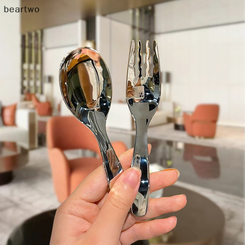 < Beartwo > Thìa Tròn Thép Không Gỉ Lưới Đỏ Vàng Bữa Tối Tay Cầm Dài Khuấy Thìa Tráng Miệng Cho Phụ Kiện Nhà Bếp Tiện Ích Đẹp