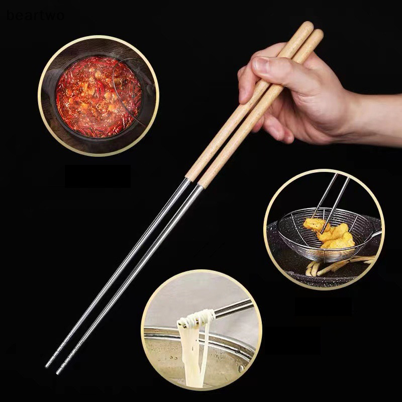 < Beartwo > Đũa Inox Dài Đũa Nấu Mì Chiên Sâu Lẩu Trung Quốc Đũa Kim Loại Có Thể Tái Sử Dụng Bộ Đồ Ăn Đẹp