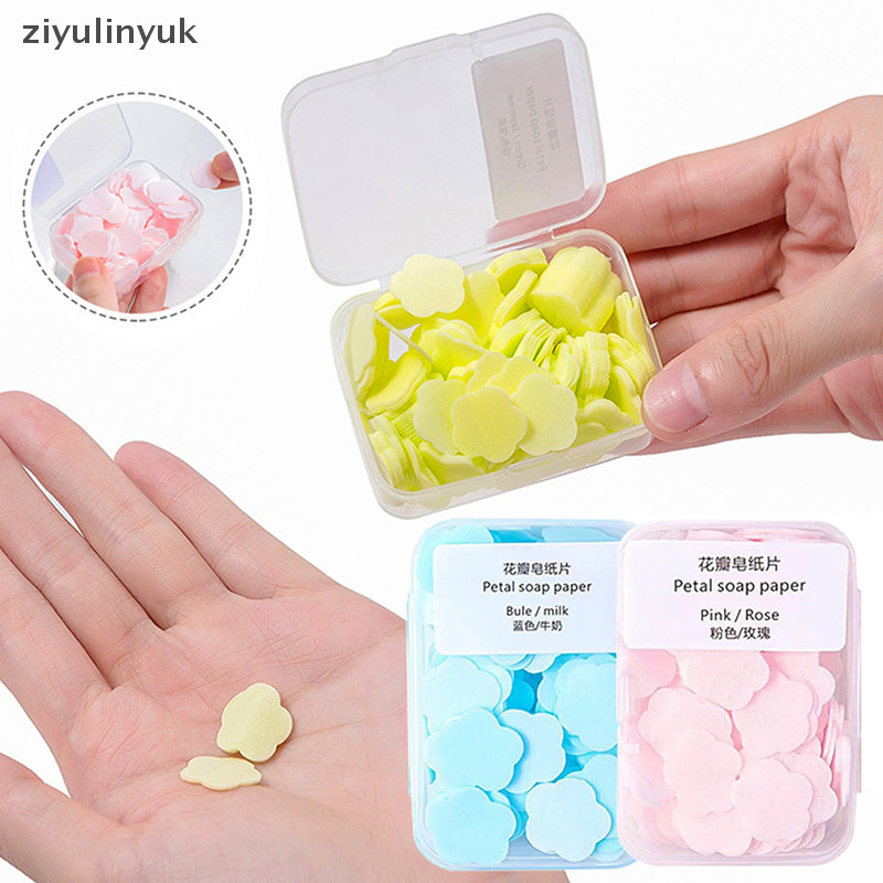 Ziyulinyuk 100 Cái / hộp Dùng Một Lần Hình Hoa Dễ Thương Giấy Xà Phòng Lát Có Hộp Rửa Tay Xà Phòng Giấy Mảnh Xà Phòng Rửa Tay Di Động EN