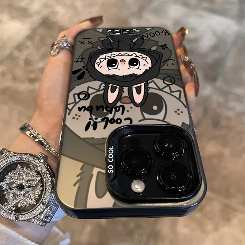 Dành Cho iPhone 16 11 12 13 14 15 Pro Max iPhone XR X XS Max 7 8 Plus SE2020 2022 Phim Hoạt Hình Hot Labubupu Graffiti Sang Trọng Mạ IMD Kim Loại Bìa Cứng