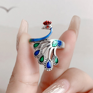❤ Ban Đầu Cloisonne Ngọc Series Hoa Sen Con Công Nhẫn Unisex Trang Sức Cá Chép Quà Tặng May Mắn Cung Điện Phong Cách Nhẫn