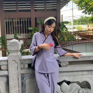 Set đồ thời trang nữ đi chùa chéo thêu an