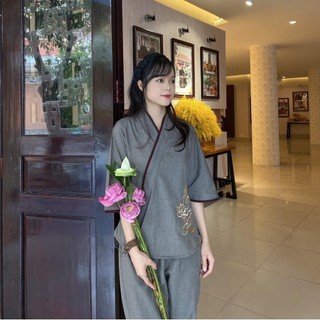 Set đồ thời trang nữ đi chùa chéo thêu an