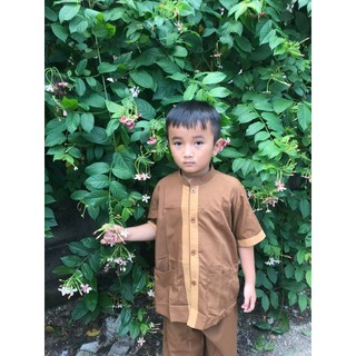 đồ bộ bé trai cổ lãnh tụ phối, set đồ lam đi chùa trẻ em