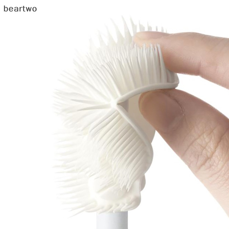< Beartwo > Bàn chải làm sạch cốc Tay cầm dài Làm sạch chai sữa Silicone Cốc thủy tinh làm sạch gia đình Cốc cà phê trà đẹp