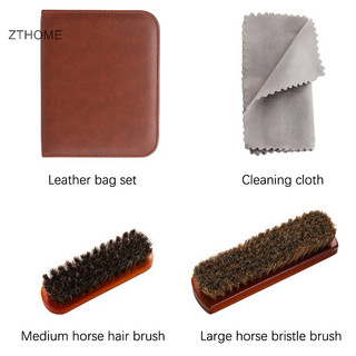 Zthome HorseHair Giày Bộ Bàn Chải Da Chăm Sóc Làm Sạch Dụng Cụ Đánh Bóng Bụi Shoehorn Trắng Giày Bảo Trì Bộ Mềm Rửa Gỗ HOT