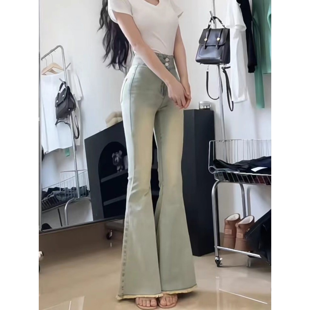Quần Jean Đuôi Cá Quần Ống Loe Hai nút ống quần viền mỏng