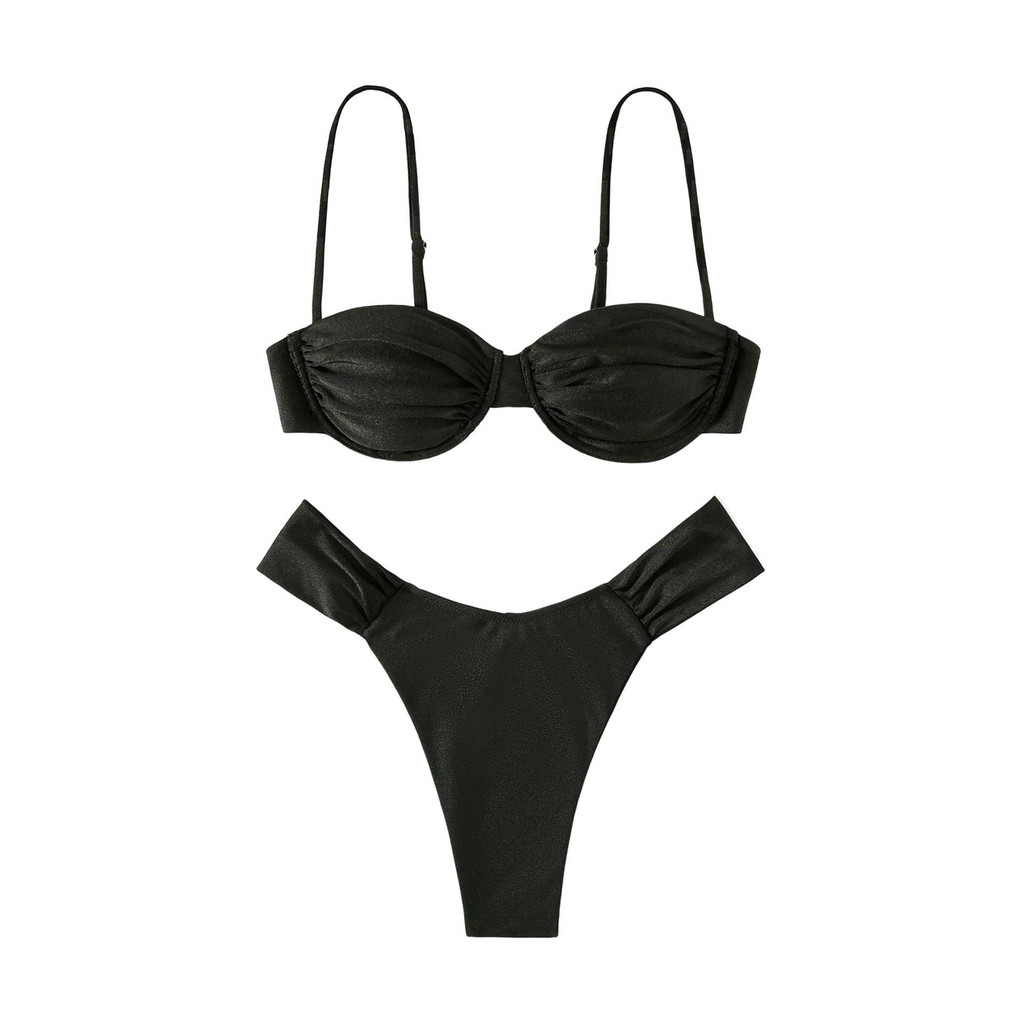 Bộ bikini 2 Mảnh Gồm Áo Ngực + Quần Short Màu Trơn Dành Cho Nữ