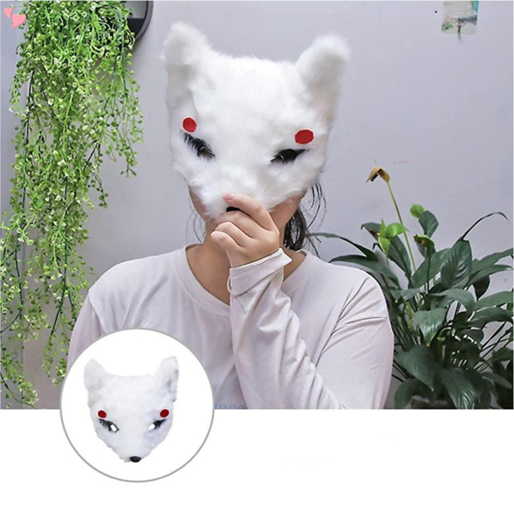 Kitsune Fox Mặt nạ nửa mặt: Mặt nạ lông thú Cosplay Mèo Trang phục động ...