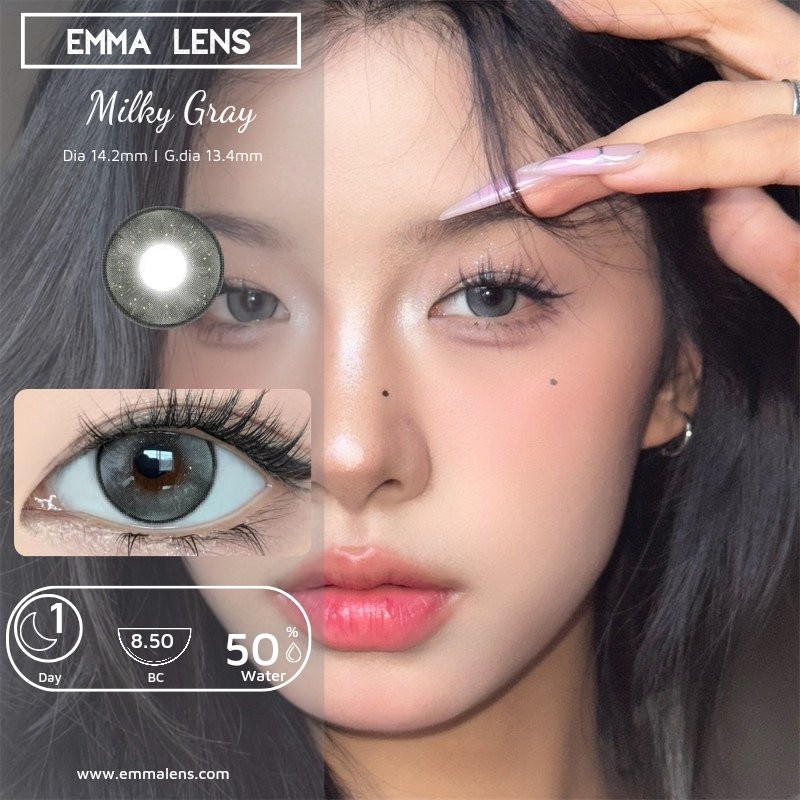 Lens 1 Ngày Milky Gray | Lens 1 Day Xám Đen Mix Nhũ | Emma Lens
