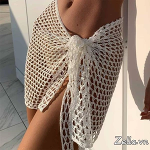 Váy đi biển dành cho nữ Váy dệt kim Mini trơn mùa hè rỗng cho kỳ nghỉ bên bờ biển
