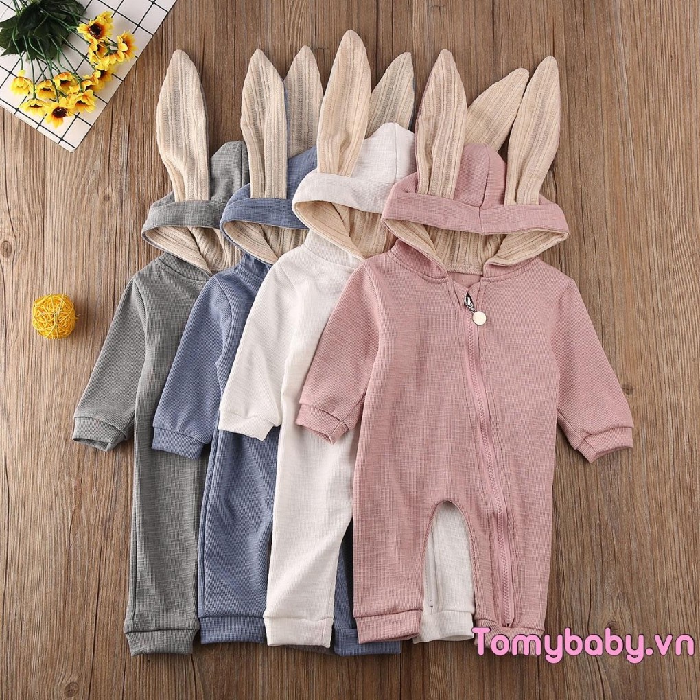 Bộ áo liền quần cho bé mùa thu / mùa xuân thường ngày Tai thỏ dễ thương Bộ áo liền quần dài tay cho bé trai bé gái