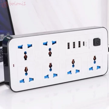 [Cod] Power Multi Tap, EU US UK 6 Ổ cắm AC & 3 dải nguồn USB, Dây nối dài bảo vệ chống sét Multiprise 1 Loại C Smart Home Universal Plug Office