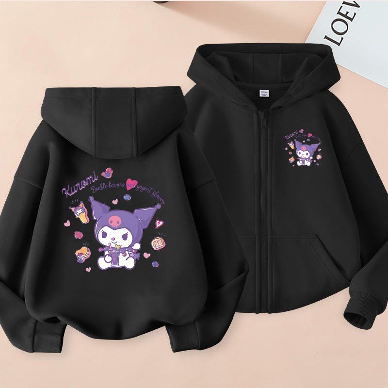 2024 Cinnamoroll Và Kuromi Bé Gái Zip Up Áo Khoác Áo Khoác Mùa Thu Đông Đáng Yêu Cho Trẻ Em