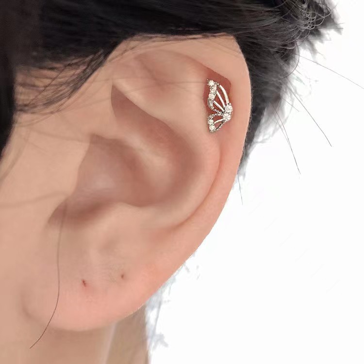 Cao cấp độc đáo nửa cạnh cánh bướm khâu ngọc trai Aobao Thời Trang Bông Tai Chuỗi tai tai xương tai khóa tai