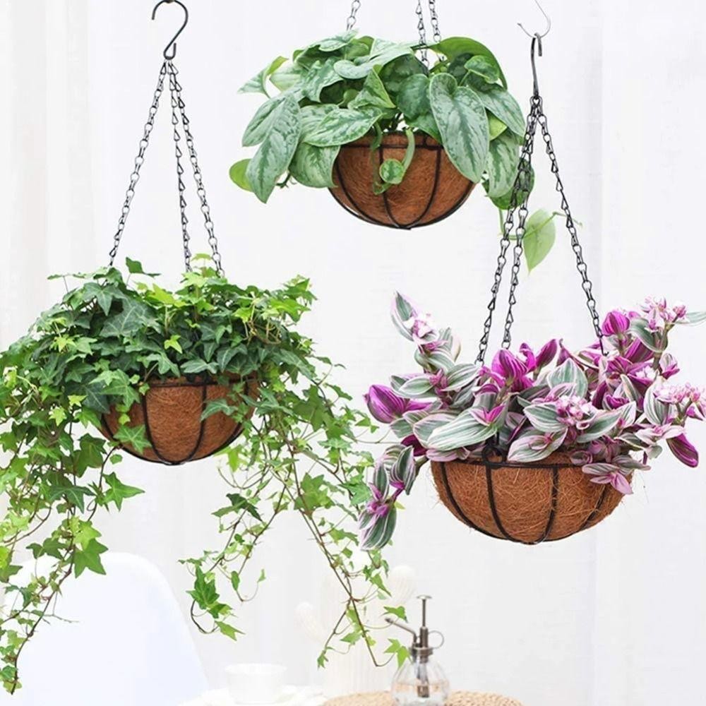 Chậu trồng cây JVSUB, Nửa tròn với giỏ treo cây lót dừa bằng sắt sáng tạo Chậu hoa treo thoáng khí Trang trí sân vườn